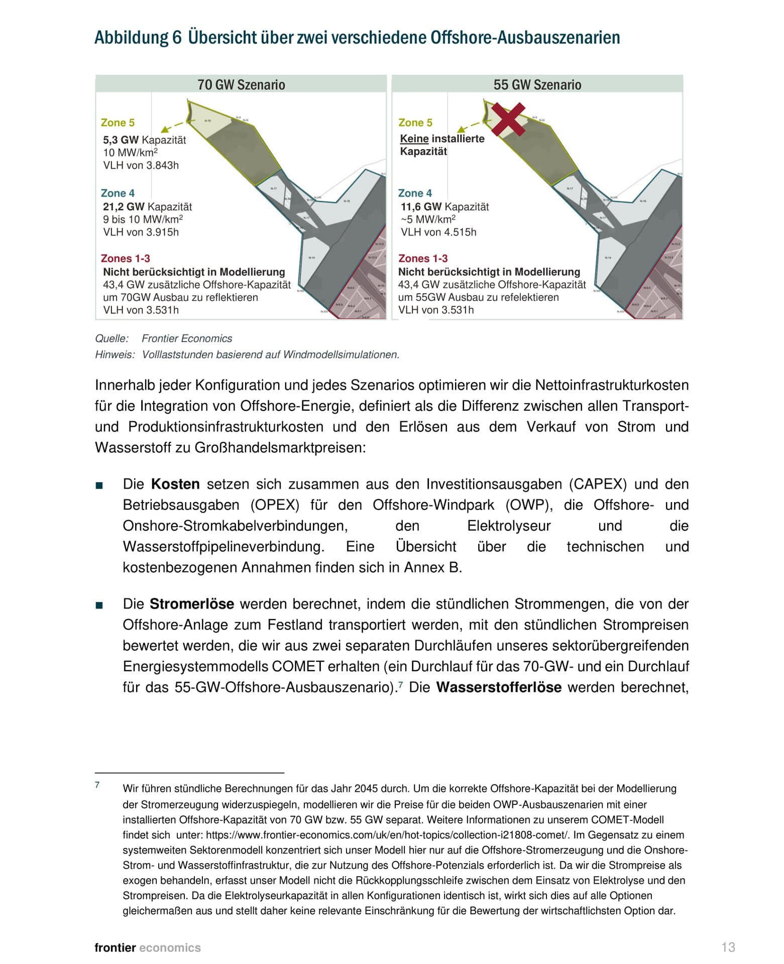 Karten zeigen Zone 4 und 5 der Nordsee mit unterschiedlichen Kapazitäten im 70-GW vs 55-GW-Szenario