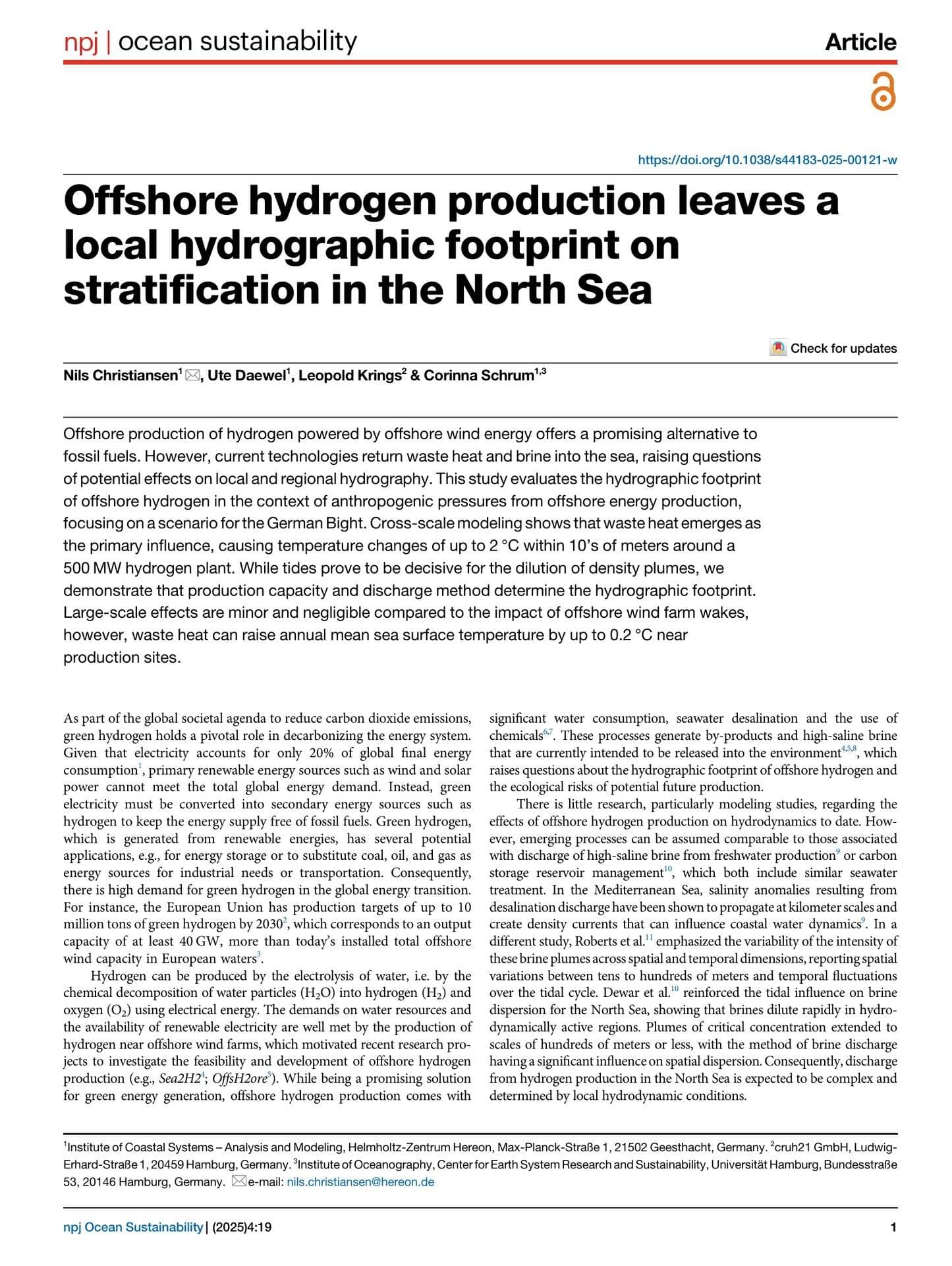 Hydrographischer Fußabdruck der Offshore-Wasserstoffproduktion